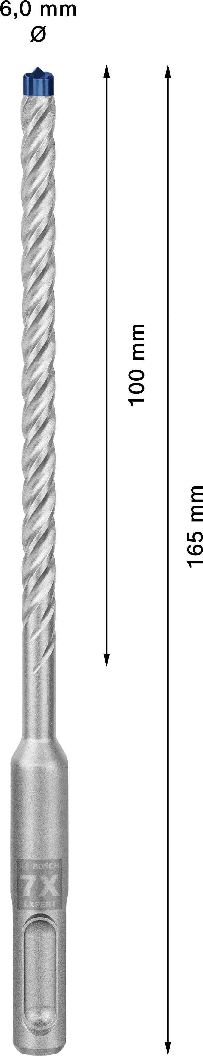 Vrták, priemer 6,0 mm a celková dĺžka 165 mm, efektívna dĺžka 100 mm, špirálový dizajn, určený na presné vŕtanie.