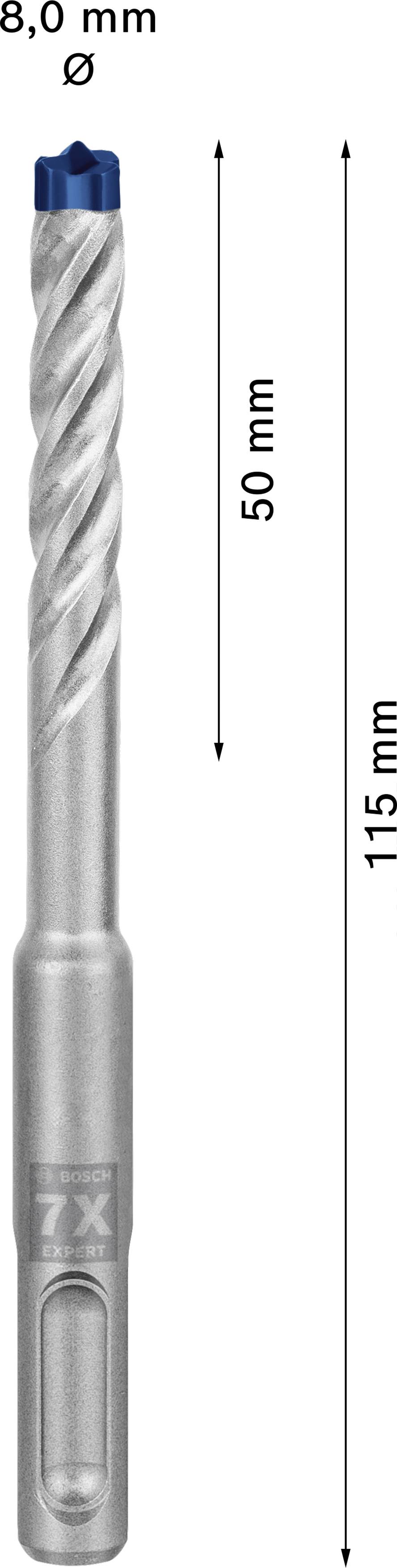 Vrták s priemerom 8,0 mm, úžitkovou dĺžkou 50 mm a celkovou dĺžkou 115 mm.