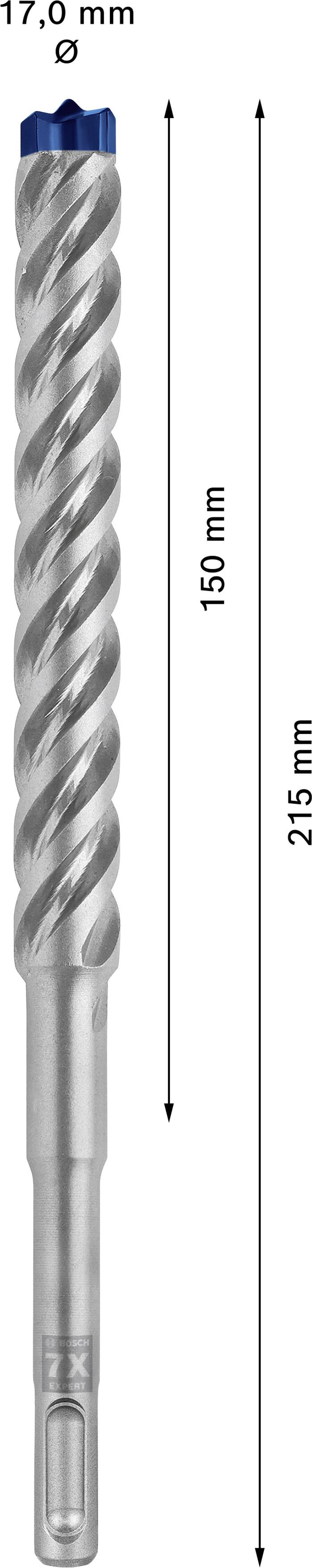 'Vrták s priemerom 17,0 mm, dĺžka: 215 mm, pracovná dĺžka: 150 mm.'