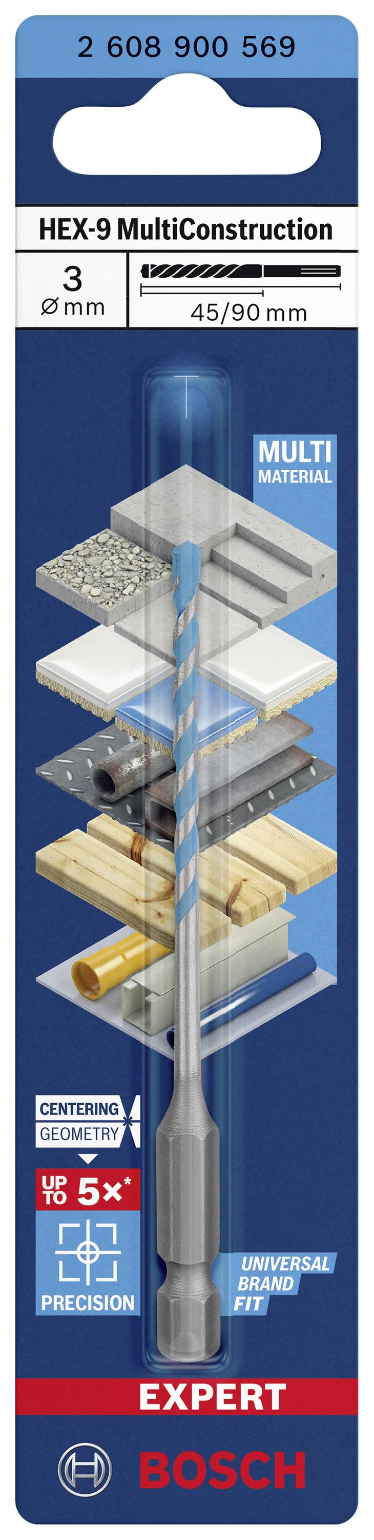 "Bosch Expert HEX-9 MultiConstruction vrták", vhodný pre rôzne materiály ako betón, drevo a kov, geometricky presný.
