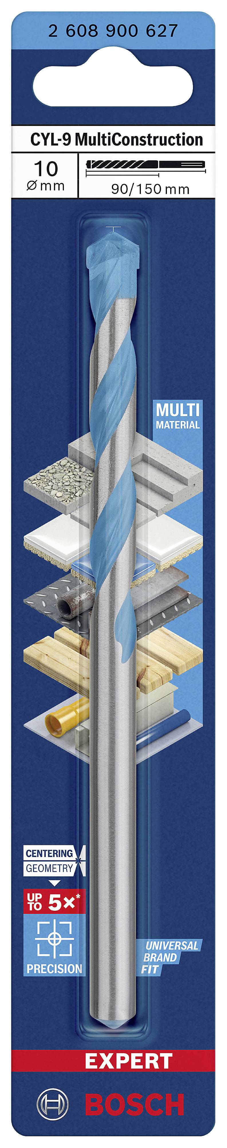 Vrták v balení, Bosch CYL-9 MultiConstruction, priemer 10 mm, vhodný pre rôzne materiály, dĺžka 90/150 mm.