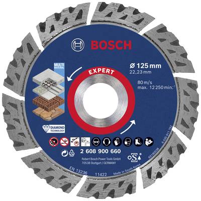 Bosch Diamantový rezný kotúč Expert, 125 mm, maximálne otáčky 12.250/min, vhodný pre betón, murivo, kameň. Vyrobené v Kórei.
