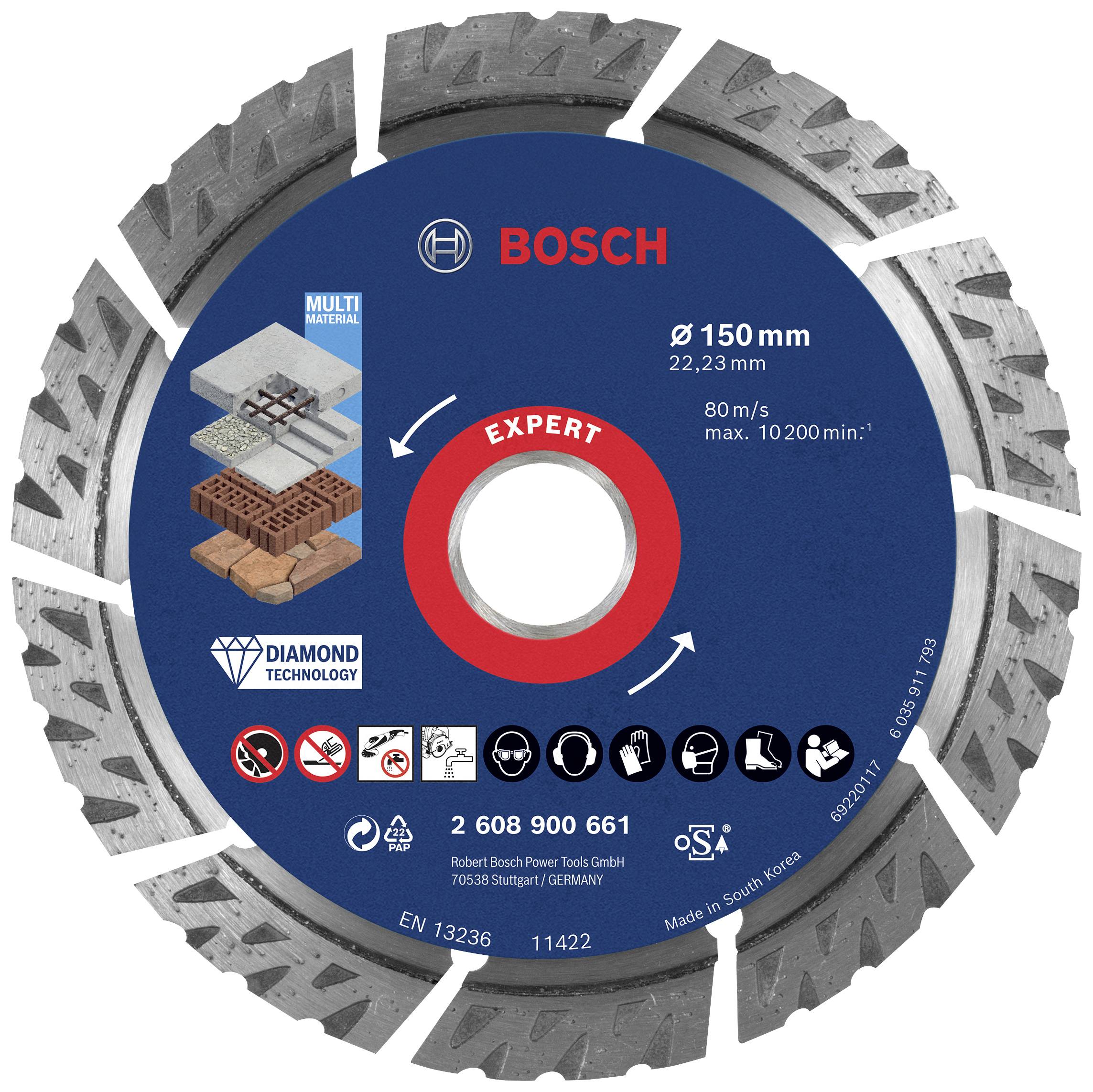 Bosch Accessories 2608900661 EXPERT MultiMaterial Diamanten doorslijpschijf Diameter 150 mm Boordiameter 22.23 mm Steen, Beton, Baksteen 1 stuk(s) afbeelding