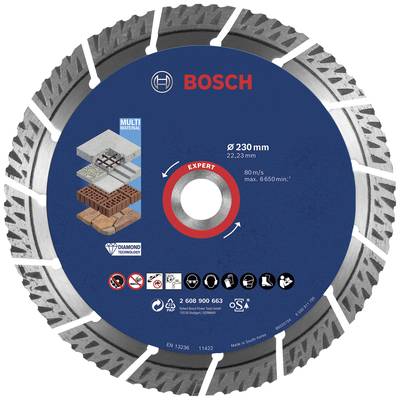 Pílový list Bosch pre viaceré materiály, priemer 230 mm. Vhodný pre kameň a betón s diamantovou technológiou.