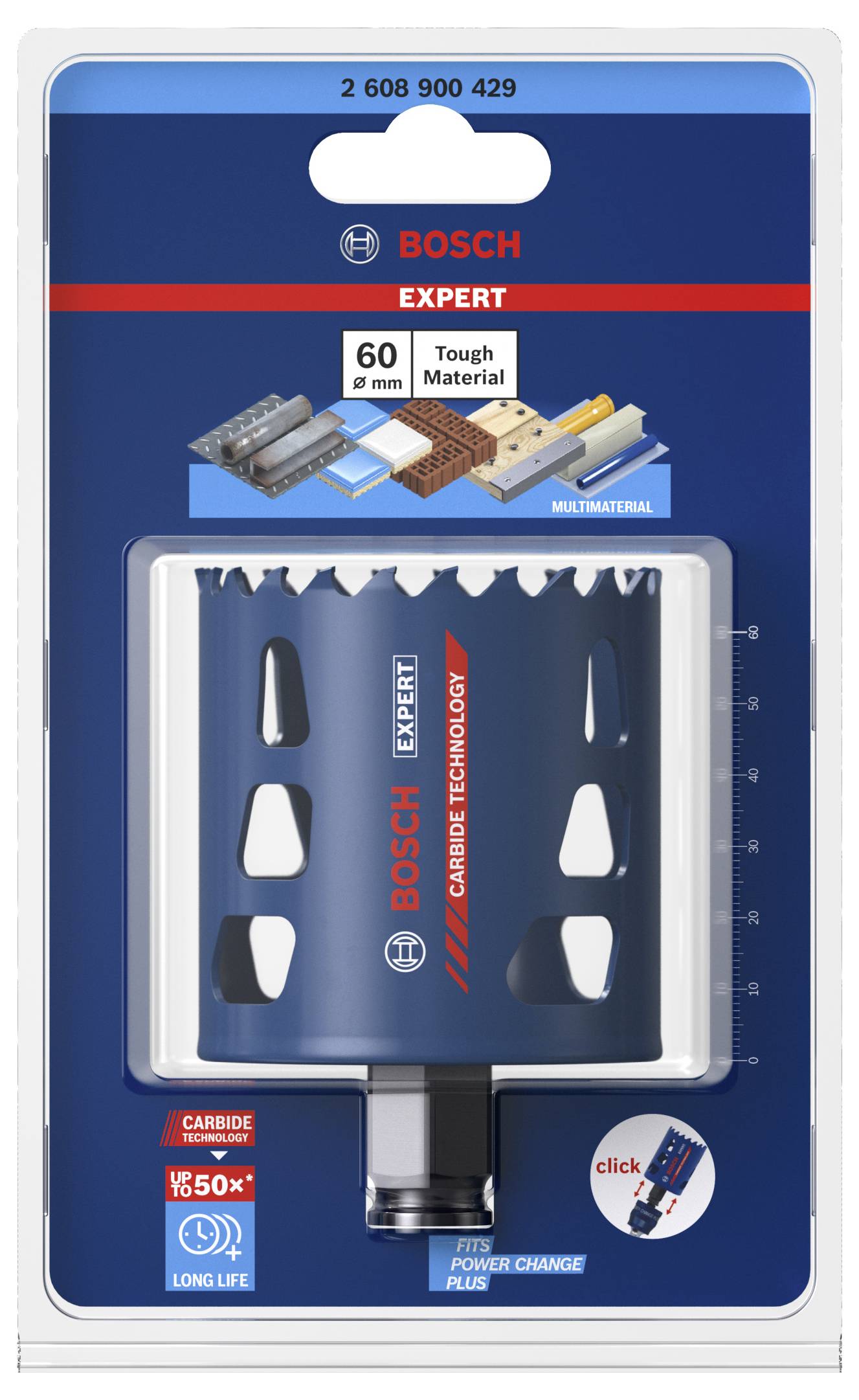 Balené pílové vykružovacie koliesko Bosch Expert, vhodné pre tvrdé materiály, priemer 60 mm, trvanlivé, s adaptérom Power Change Plus.