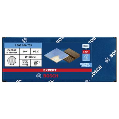 Balenie brúsneho papiera Bosch EXPERT M480 Net, 50 kusov, P320, priemer 150 mm. Vhodné pre drevo a lak.
