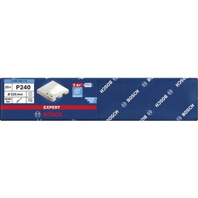 Balenie brúsneho papiera Bosch Expert P240, priemer 225 mm, 25 kusov, s návodom na použitie bez prachu.