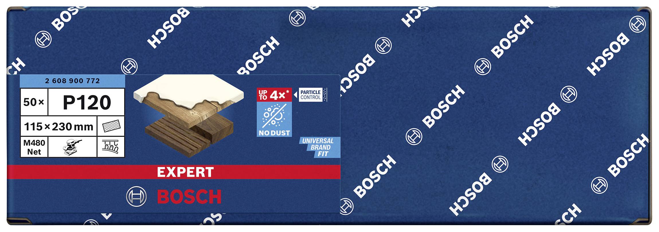 Balenie brúsneho papiera Bosch, typ 'Expert', zrnitosť P120, veľkosť 115x230mm, 50 listov. Vhodné pre opracovanie dreva, bezprašné.