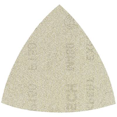 Trojuholníkový brúsny papier v neutrálnej farbe, vhodný pre brúsne stroje na hladké opracovanie povrchov.