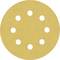 Žltý, okrúhly brúsny papier s ôsmimi symetricky usporiadanými otvormi určený na použitie s excentrickou brúskou.