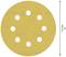 Okrúhly žltý brúsny kotúč s deviatimi symetricky usporiadanými otvormi. Vedľa vpravo šípka s dĺžkou '115 mm'.