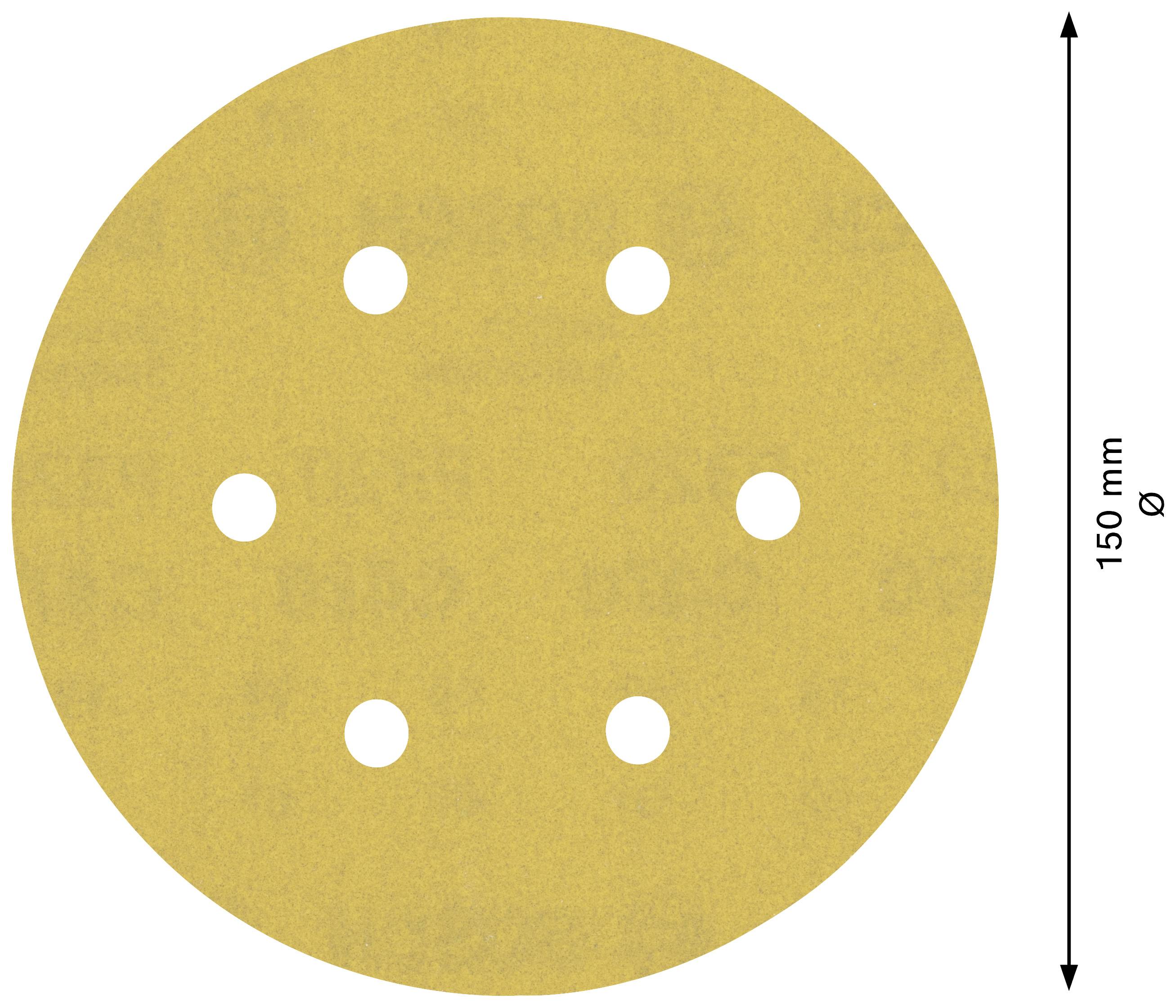 Okrúhly nadstavec brúsneho kotúča so šiestimi otvormi, priemer 150 mm, žltý odtieň.