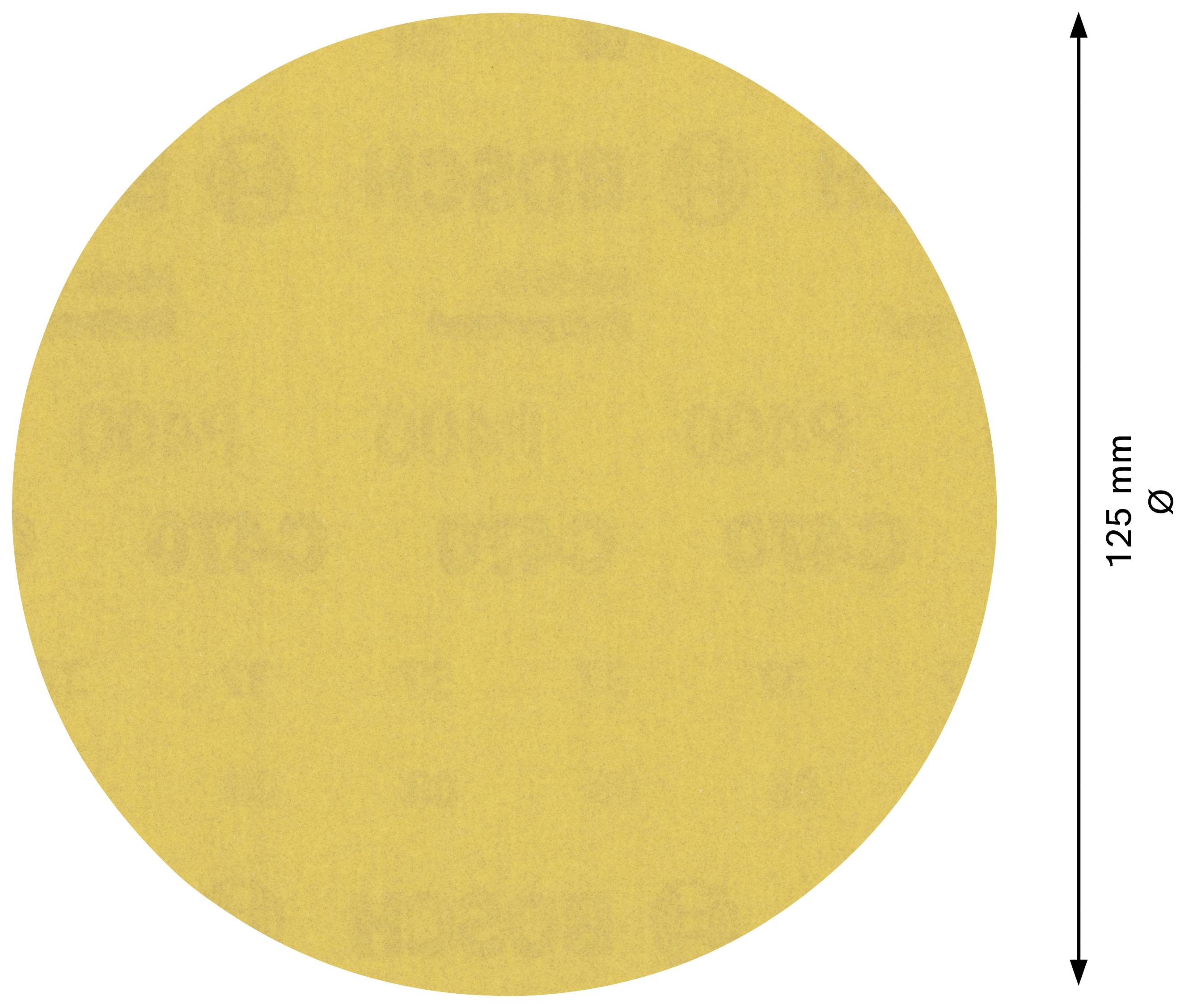 Prezentuje sa okrúhly, žltý brúsny kotúč s priemerom 125 mm.