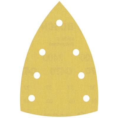 Žltý brúsny papier v tvare žehličkovej podrážky s týmito siedmimi otvormi.