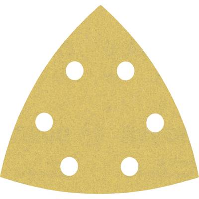 Trojuholníkový brúsny papier so šiestimi otvormi pre elektrické brúsne nástroje, používaný na vyhladenie povrchov.