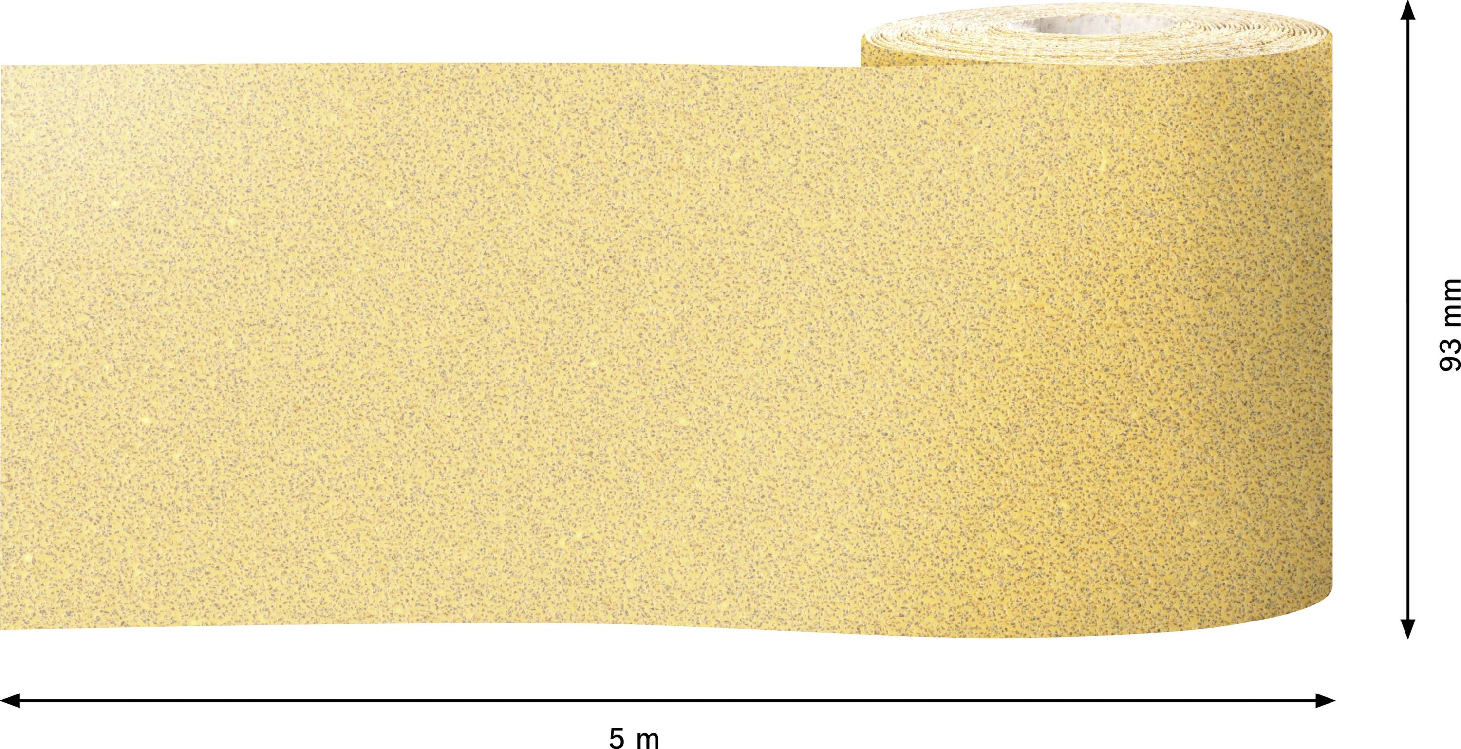 Žltý brúsny papier v rolke, dlhý 5 metrov a široký 93 mm.