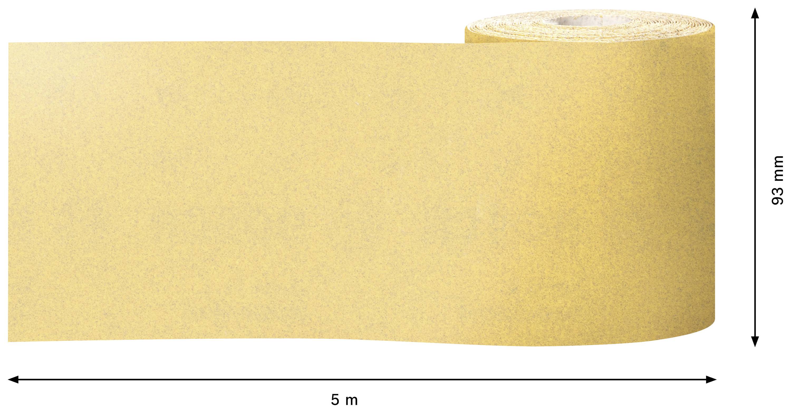 Žltý brúsny papier v rolke, 5 metrov dlhý, 93 milimetrov široký.