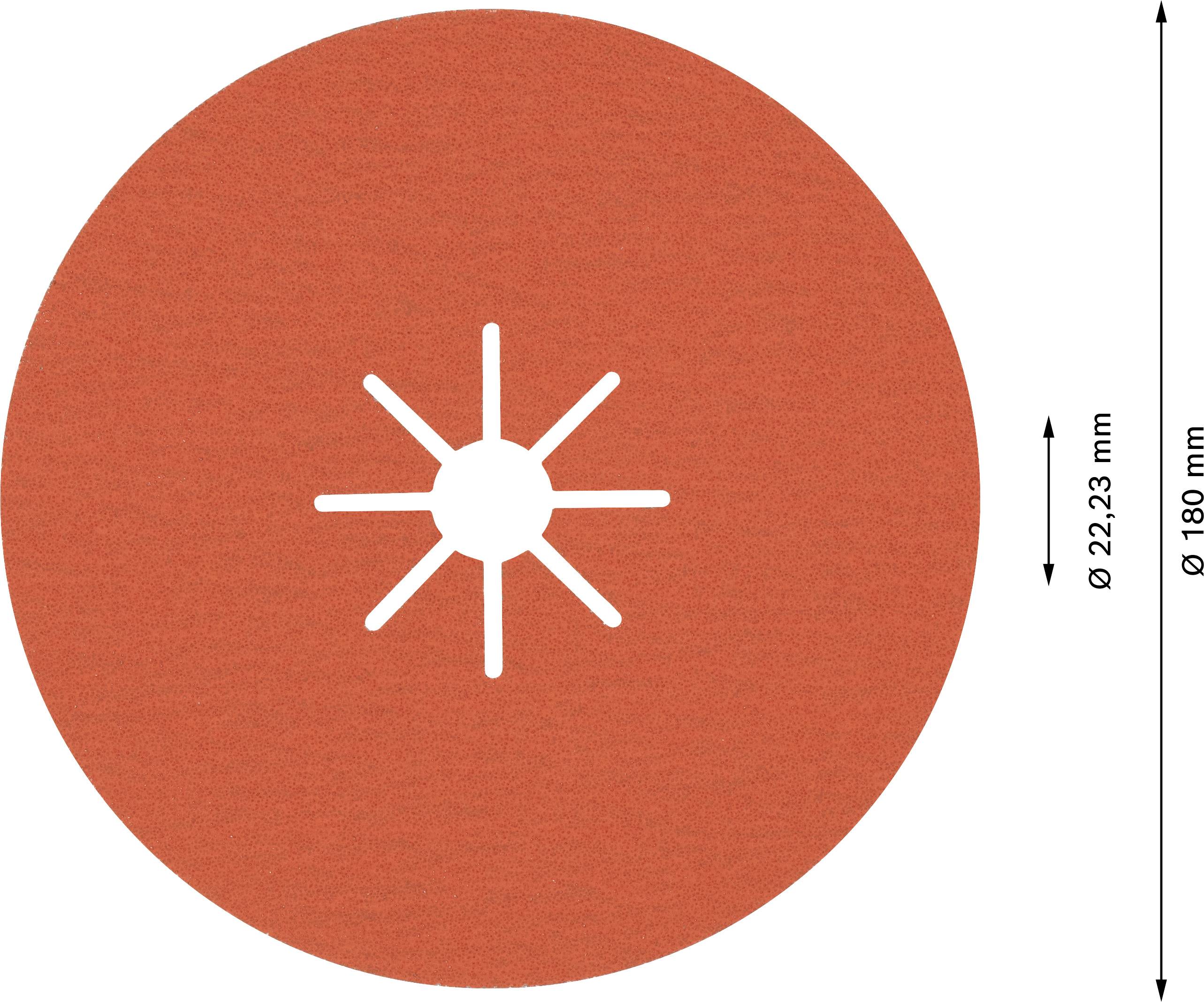 Červený kotúčový obraz s centrálnym bielym lúčovým vzorom. Priemer: 180 mm. Centrálny otvor: 22,23 mm.