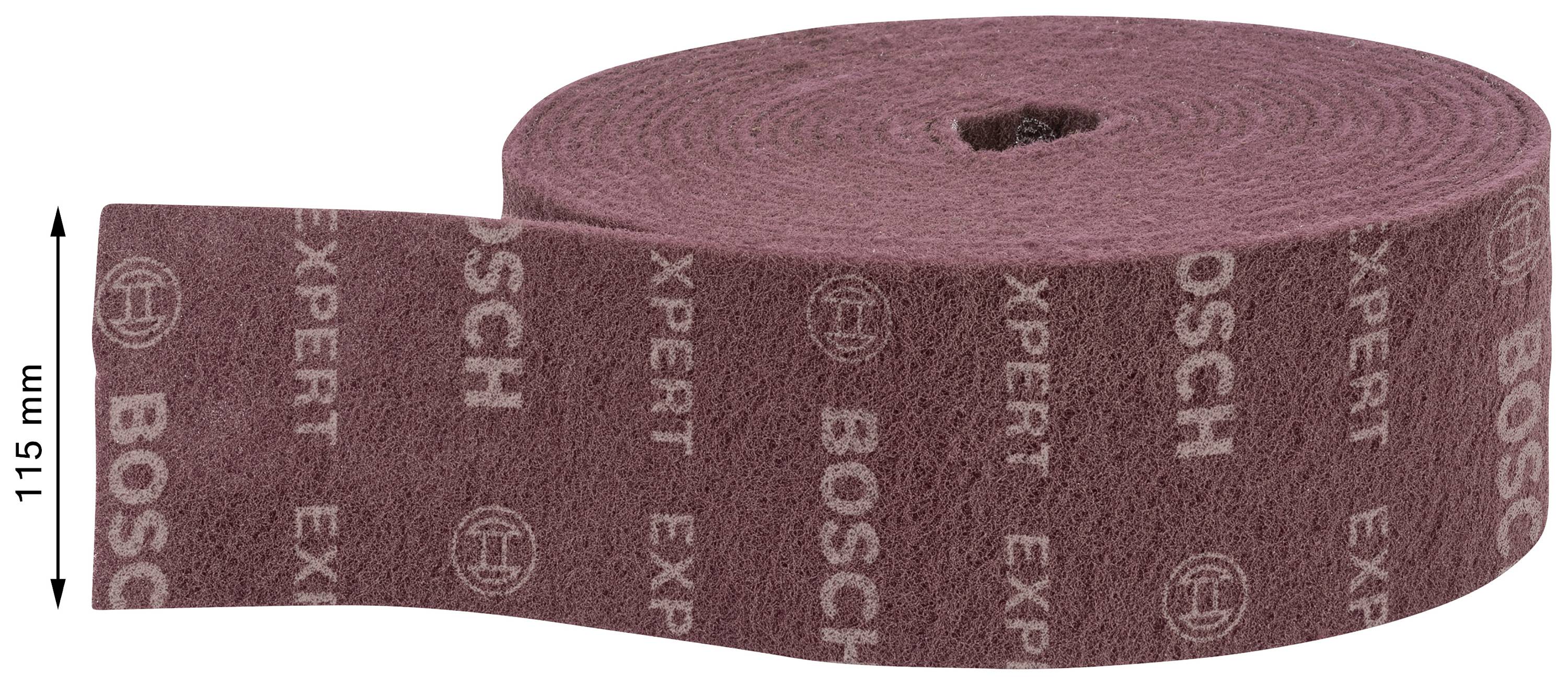 Brúsna netkaná rolka značky Bosch, hnedá, šírka 115 mm, s vytlačeným logom a nápisom 'EXPERT'.