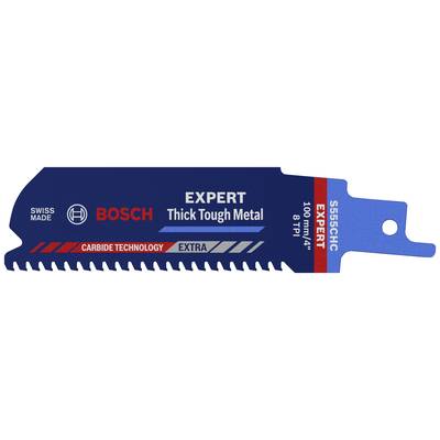 Pílový list na rezanie kovu, značka Bosch, dĺžka 100 mm, 'Expert Thick Tough Metal', Swiss Made, mimoriadne robustný.