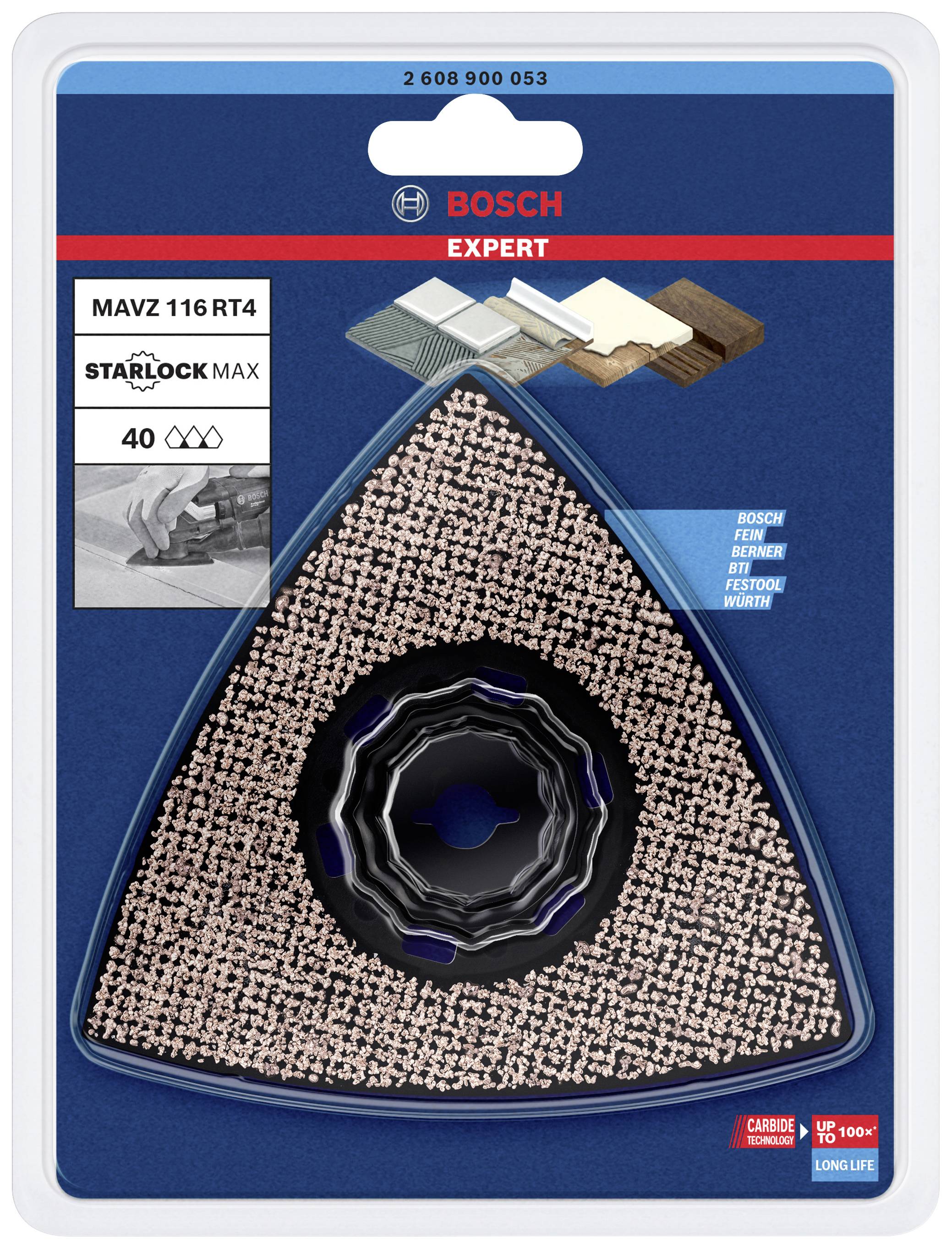 Trojuholníkový brúsny nadstavec od Boscha pre multifunkčné nástroje, vhodný na drevo, farbu a kov, kompatibilný so Starlock MAX.