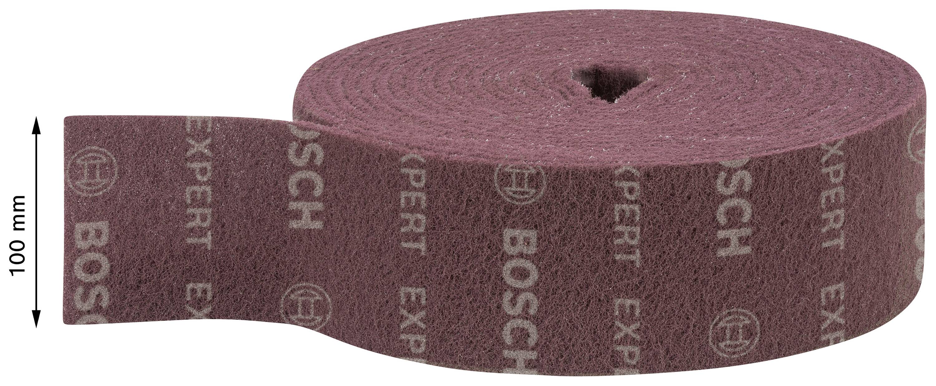 Brúsna netkaná rolka značky Bosch v tmavočervenej farbe. Šírka 100 mm.
