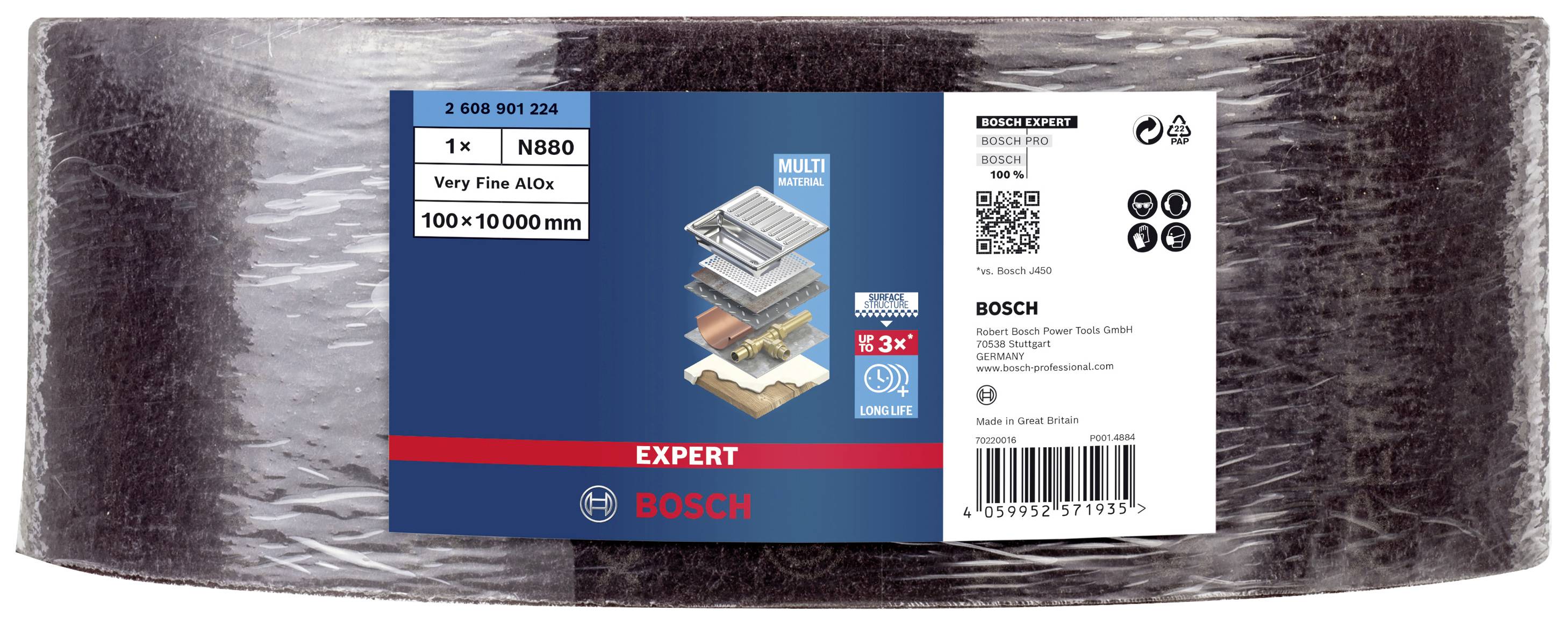Brúsny pás Bosch, Expert séria, N880, Veľmi jemný, Rozmer: 100x10000 mm, vhodný pre obrábanie kovov.