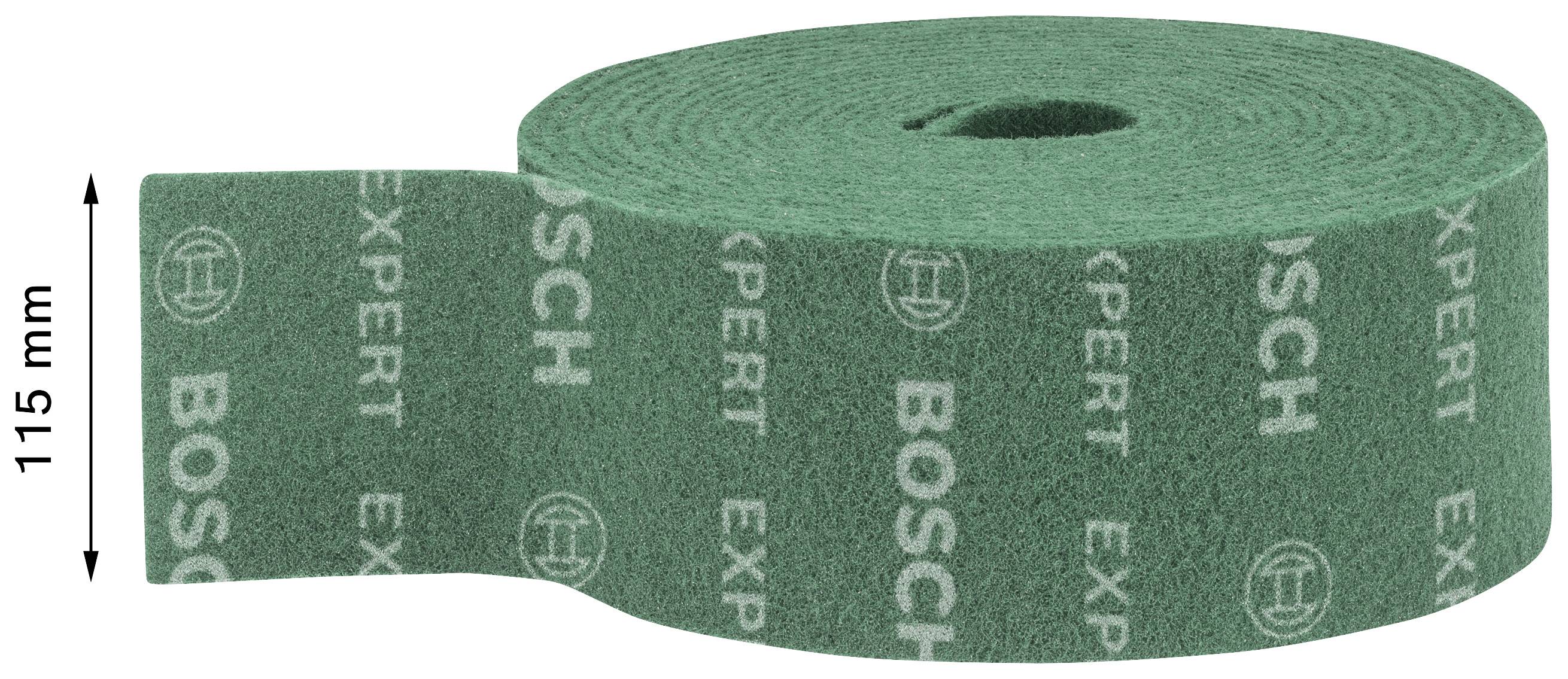 'Bosch Expert' zelená brúsna rolka s vytlačeným názvom značky a logom, šírka 115 mm.