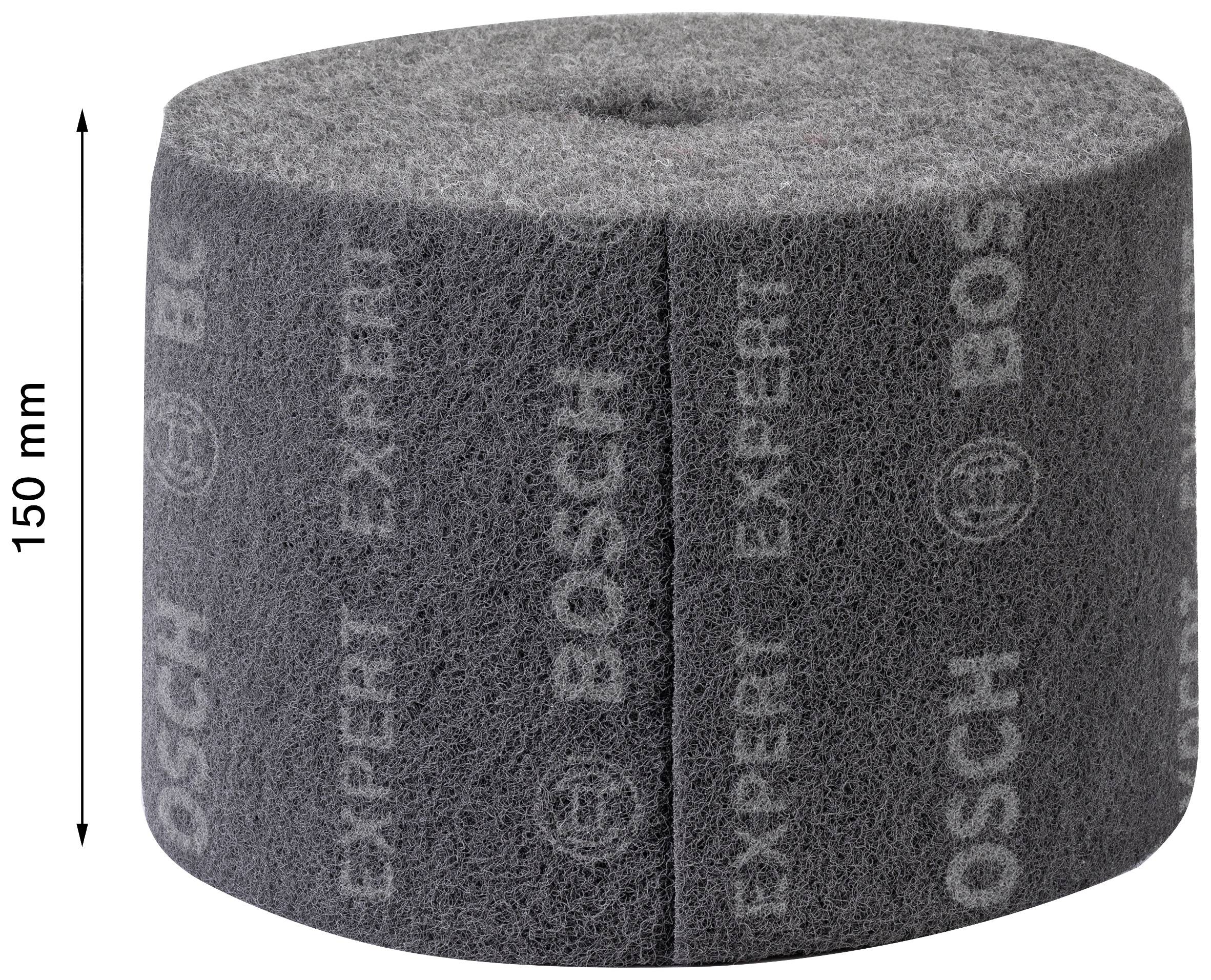 Sivý valcovitý valec s nápisom 'BOSCH EXPERT' s priemerom 150 mm.