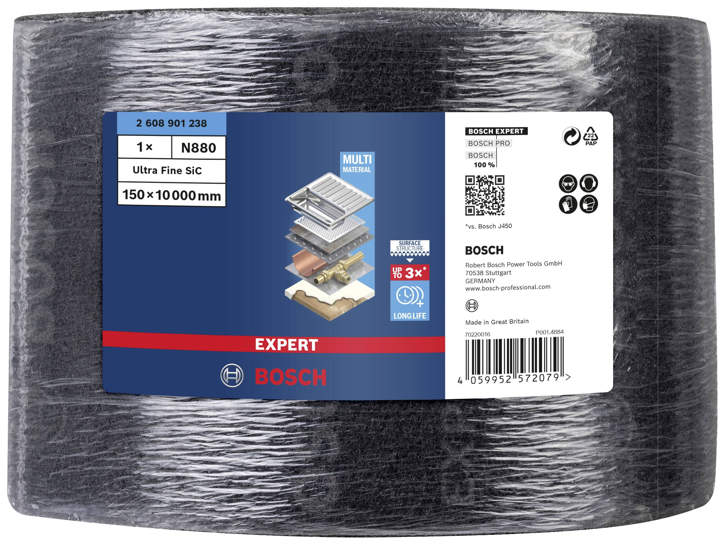 Balenie brúsnej podložky Bosch pre expertov, 'Ultra Fine SiC', veľkosť 150 x 10000 mm, vhodné pre rôzne materiály.