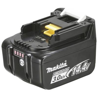Čierny lítiovo-iónový akumulátor značky Makita s nápisom '3.0Ah 14.4V'.