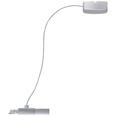 Strieborná flexibilná LED lampa s podlhovastou svietiacou hlavou a stojanom.