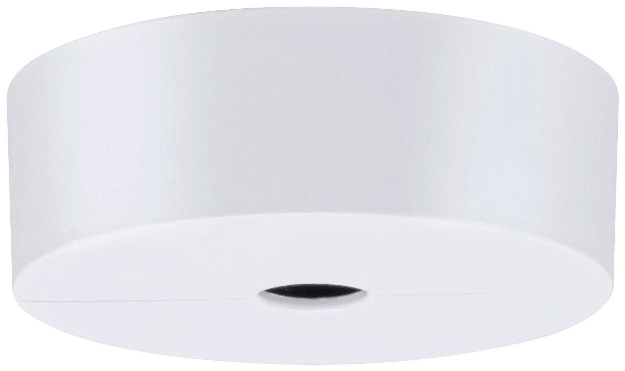 Biela, valcovitá stropná lampa s minimalistickým dizajnom, namontovaná na hladkom povrchu. Ideálna pre moderné interiéry.