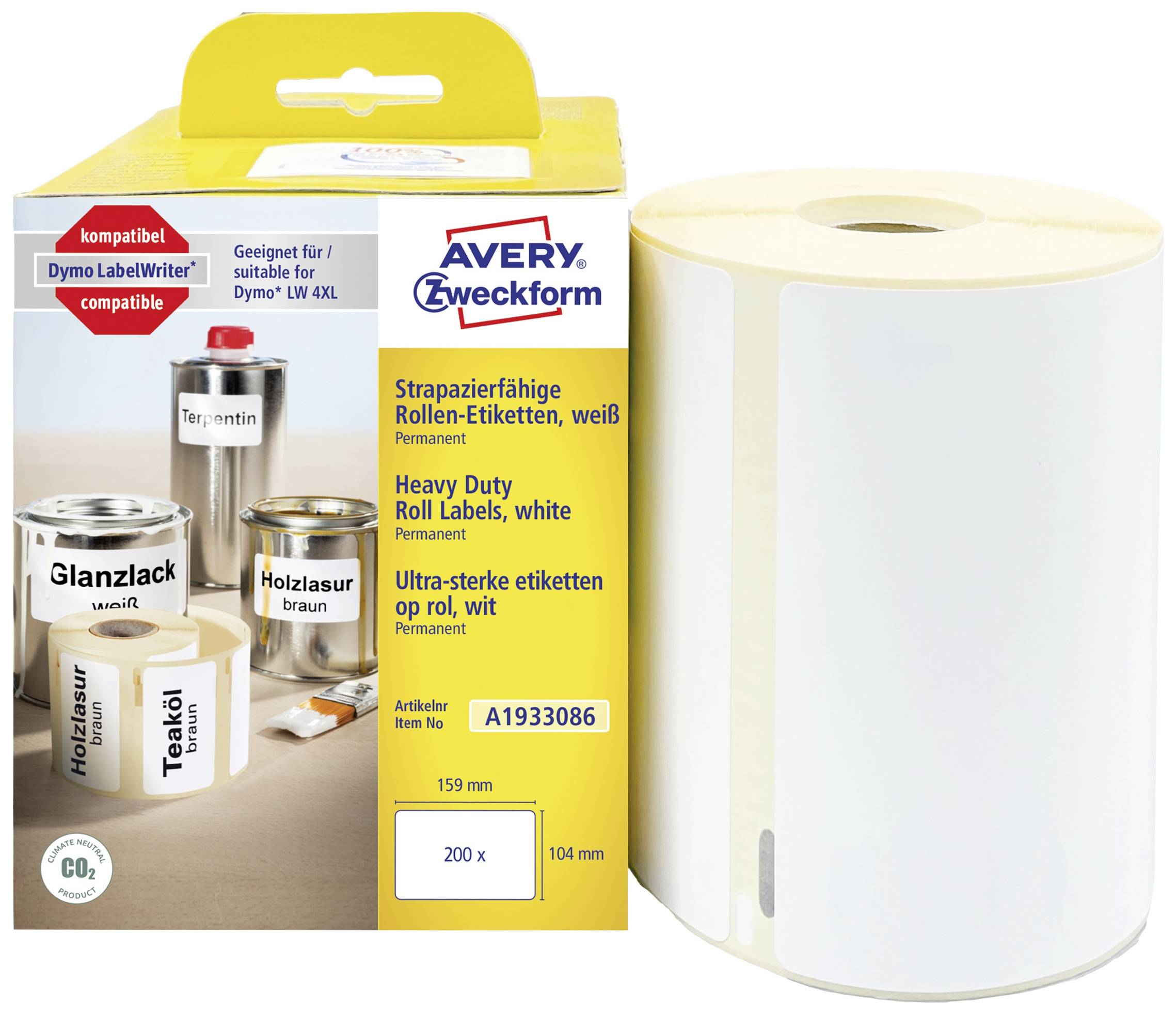 Avery-Zweckform A1933086 Rotolo di etichette 159 x 104 mm Pellicola Bianco 1 pz. Etichetta universale