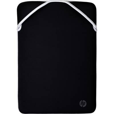 Čierna obal na notebook z neoprénu s bielym zipsom a logom HP v pravom dolnom rohu.