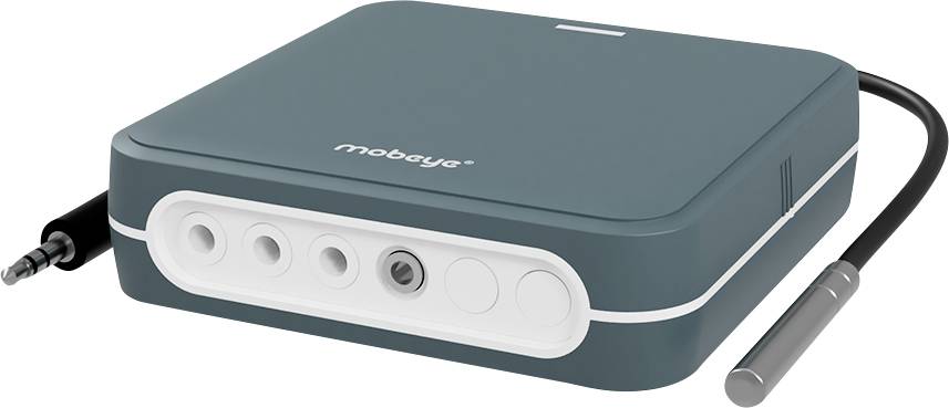 Modré elektronické zariadenie s niekoľkými okrúhlymi vstupmi a pripojeným káblom na pravej strane.