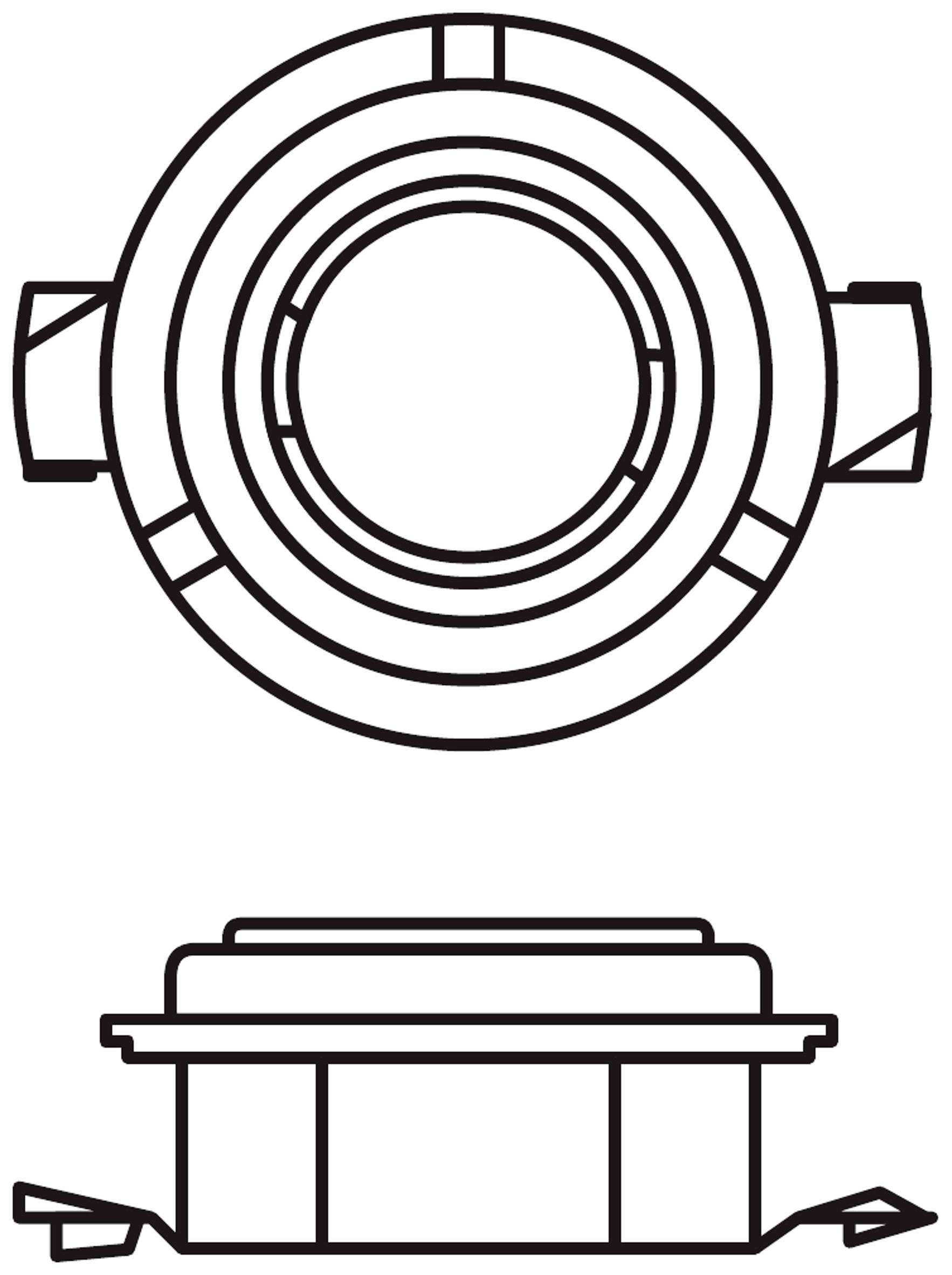 Technický výkres okrúhleho, zapusteného stropného bodového svetla. Hore pohľad zhora, dolu bočný pohľad so zobrazením namontovaných klipsov.