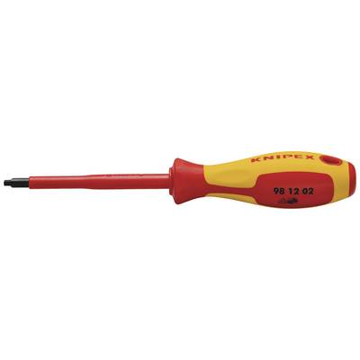 Izolovaný skrutkovač s červeným a žltým držadlom, s logom Knipex, vhodný pre elektrické práce.