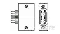 Diagram zobrazuje pohľad zhora a pohľad spredu 15-pinového D-Sub konektora so skrutkovým upevnením.