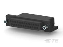 Čierny D-Sub konektor s viacerými pinmi, obdĺžnikový tvar, vhodný pre elektronické prepojenia, so skrutkami na koncoch.