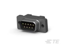 Čierny D-Sub konektor s deviatimi pinmi, vhodný pre sériové komunikačné prepojenia v elektronických zariadeniach.