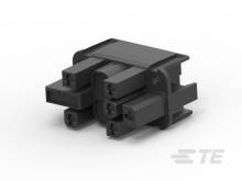 Čierny viacpólový elektrický konektor s piatimi kontaktmi, symetricky usporiadaný, na bielom pozadí.