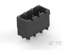 Čierny, obdĺžnikový elektronický súčiastkový konektor s tromi viditelnými kovovými kontaktmi na zadnej strane.