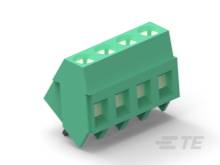 Zelený svorkovnicový blok s piatimi kontaktnými bodmi, používaný na bezpečné elektrické prepojenie v elektrických zariadeniach.