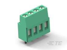 Zelený, štvorpólový plastový konektor, často používaný na elektrické prepojenia v elektronických zariadeniach.