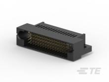 Čierny elektronický konektor s početným zlatým kontaktmi, vhodný na prepojenie dosiek plošných spojov v elektronických zariadeniach.