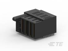 Čierny elektronický konektor s viacerými pripájacími pinmi, valec na ľavom okraji.