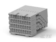 Sivý trojrozmerný model elektronického komponentu, pravdepodobne konektorového systému s viacerými kontaktmi.