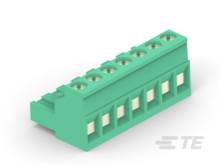 Zelený elektrický svorkovnicový blok so šiestimi pripojovacími svorkami.