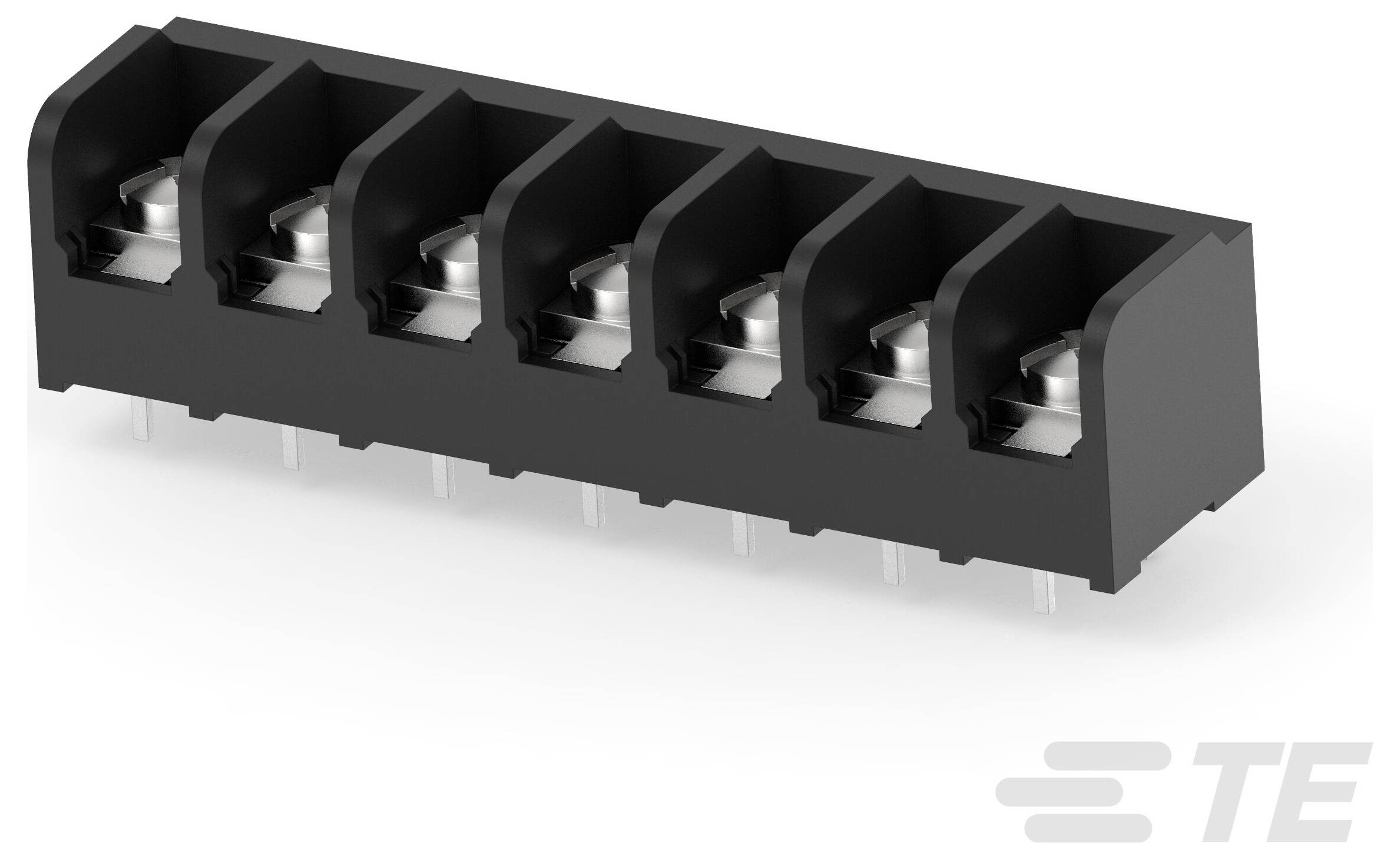 „TE Connectivity 7-pin terminálový blokový konektor, čierny, pohľad z uhla."